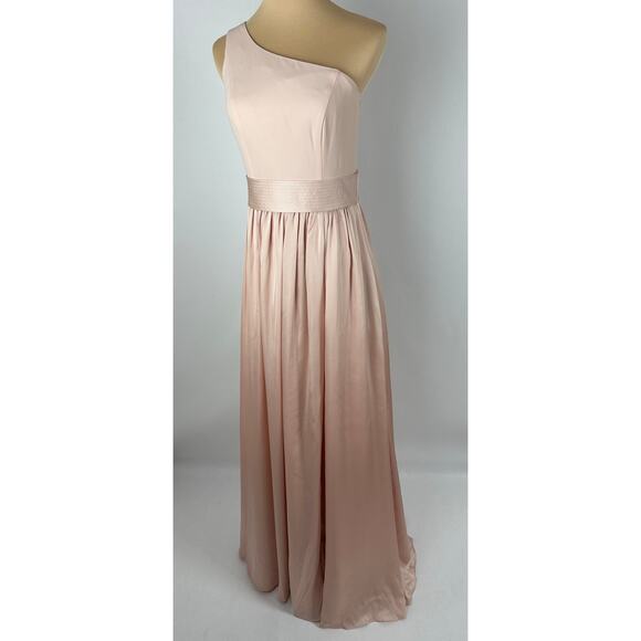 Vera Wang White Size 4 Blush Pink One Shoulder Satin Formal Gown Bridesmaid - Picture 7 of 16